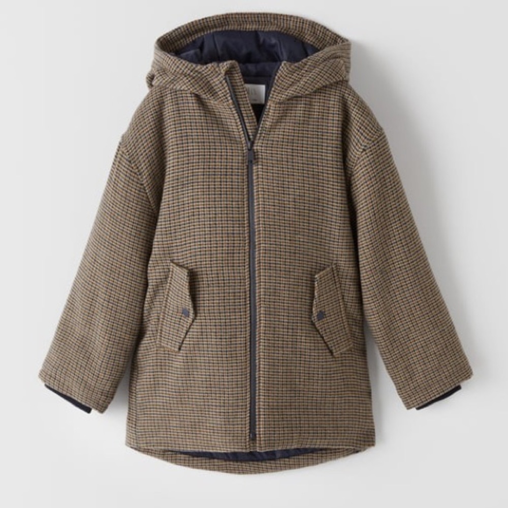 Zara Houndstooth Wool Blend Parka Size 13-14